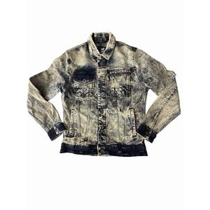 XRAY Jeans Distressed Denim Jacket Sz Small Acid Wash Grunge Biker Blue Bleached